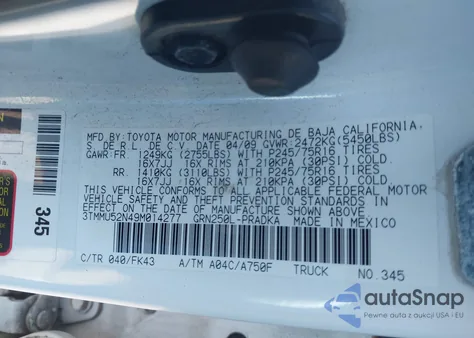 2009 Toyota Tacoma Base V6 из США, поврежденный, VIN 3TMMU52N49M014277